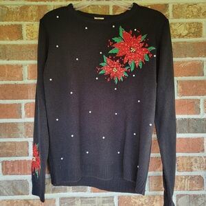 VintageUpscale Ugly Poinsetta Christmas Sweater w/ Embroidery, Beading & Sequins